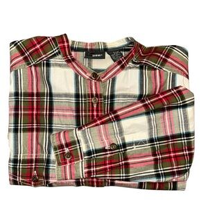 Vintage Liz Wear Tartan Plaid Cotton Neru Collar Button Down Size Large Preppy